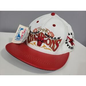 Vintage 1998 Jeff Hamilton Chicago Bulls NBA Finals‎ Leather Strapback Hat Cap
